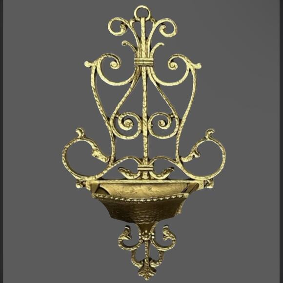 Vtg 1963 Homco Gold Tone Wall Pocket Planter Ornate Sconce 24” Hollywood Regency - Picture 2 of 5